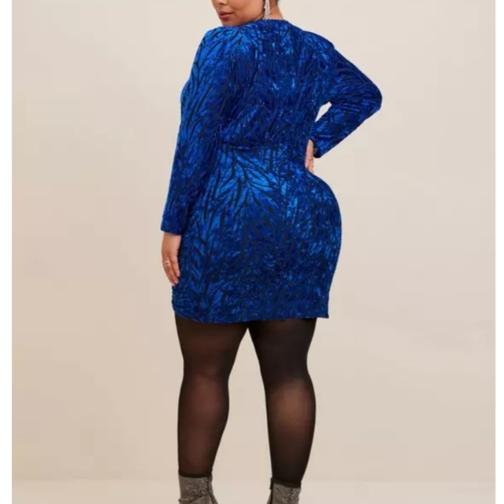 Torrid Faux Wrap Velvet Burnt Out Zebra Print High Slit Dress - Picture 2 of 10